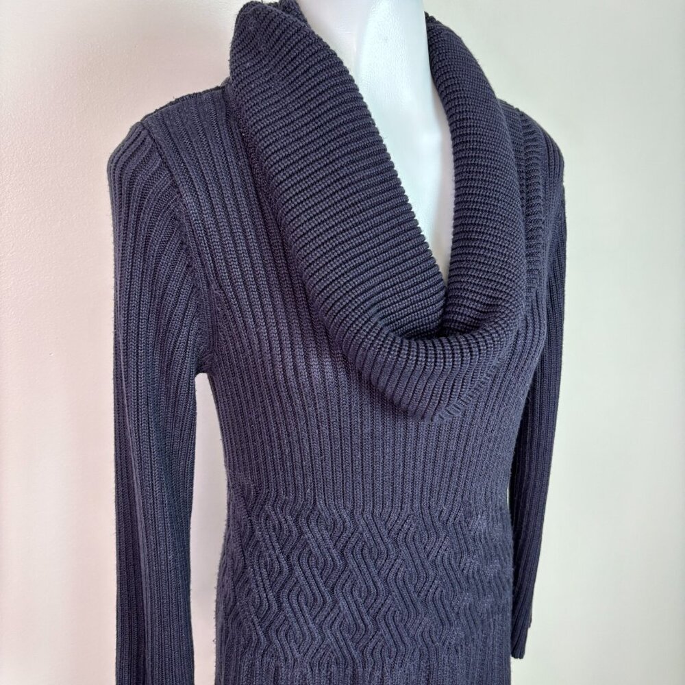 Eliza J Sweater Dress Large Navy Blue Cowl Neck Long Sleeve Fit & Flare‎ Women's - Picture 2 of 11